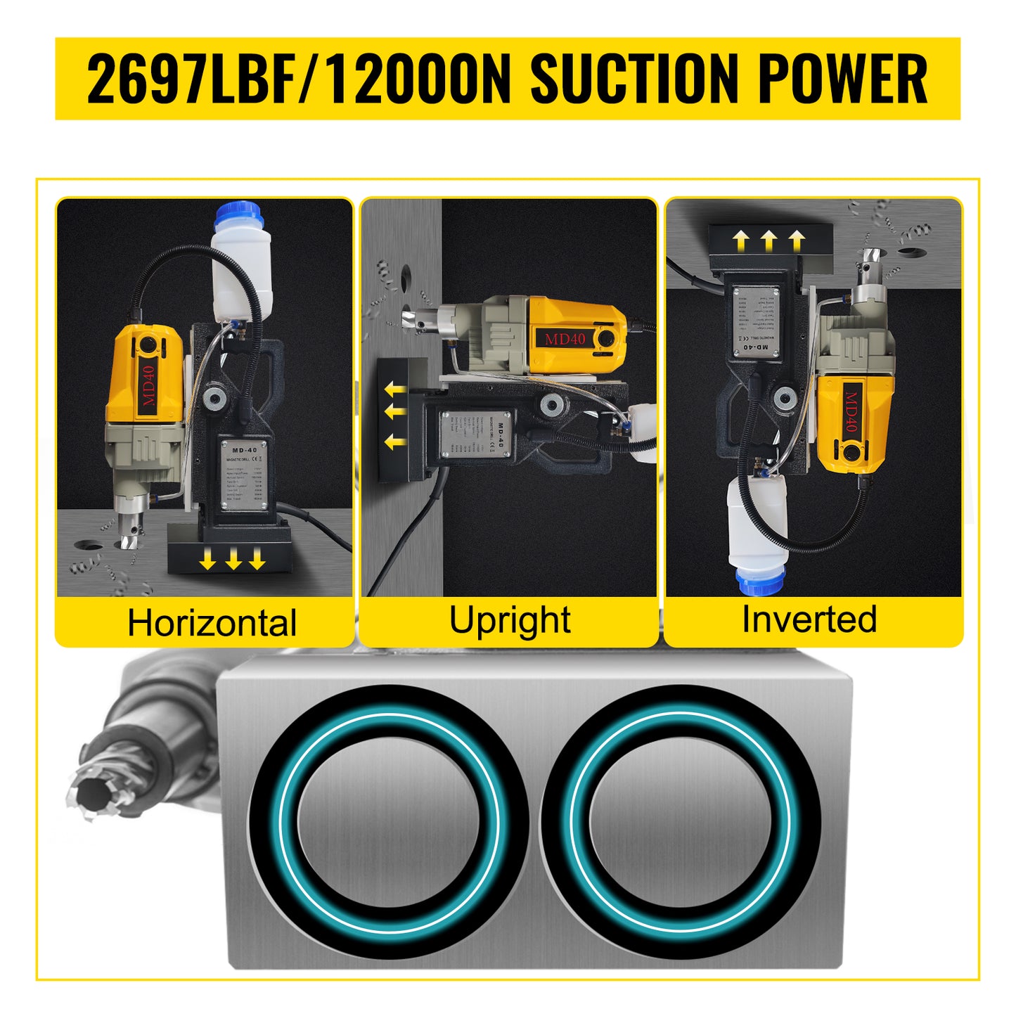 SucceBuy 1100 W magnetische Bohrmaschine, 7/12 Bits, 40 mm, elektrische Mag-Tisch-Blech-Bohrmaschine