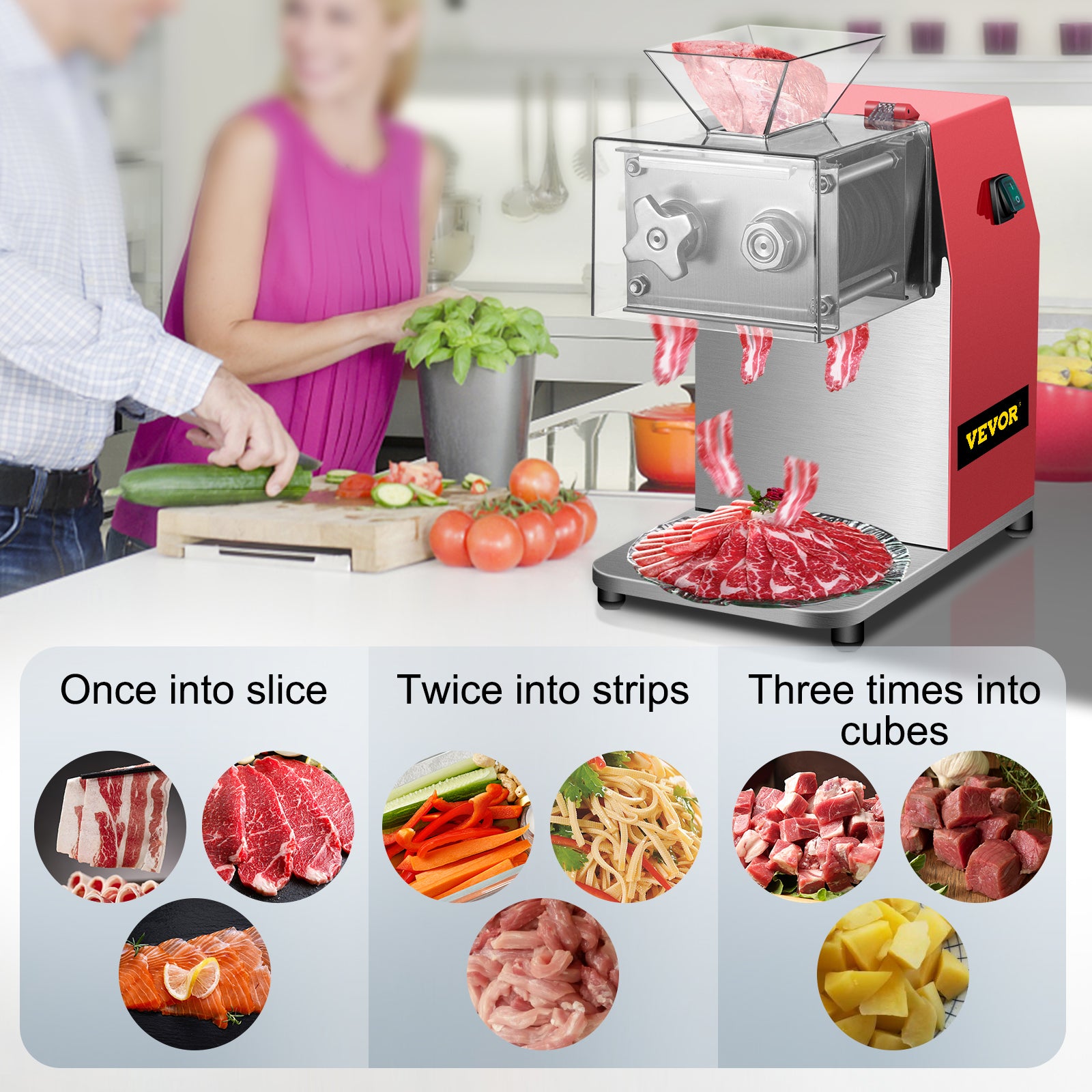 SucceBuy 250kg/H Commercial Electric Meat Slicer Grinder Vegetable Cutter Shred Machine 850W Home Automatic Food Chopper Chipper.