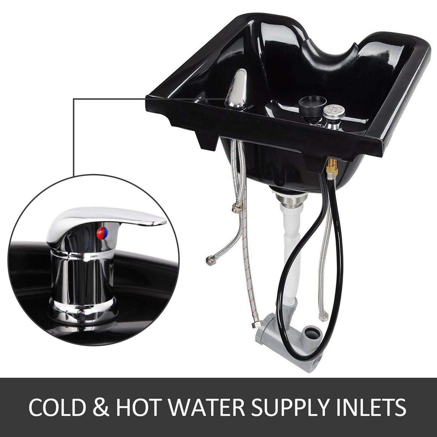 SucceBuy Shampoo-Schüssel, Waschbecken, schwarzer ABS-Kunststoff, Salon- und Spa-Haarwaschbecken, Schönheitssalon-Ausrüstung, Haarwaschbecken für das Badezimmer zu Hause