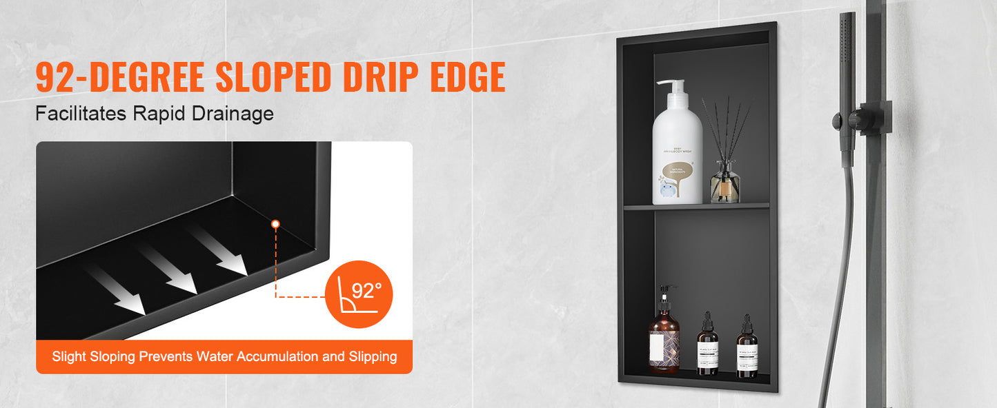 SucceBuy No Tile Duschnische aus Edelstahl 304, mit Wand eingesetzte Nische, Doppelregale für die Dusche, Seifenaufbewahrung, Badezimmer