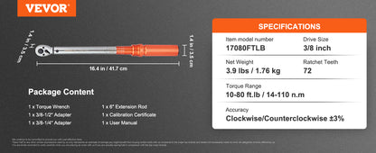 Vevor 1/2 "3/4" 1/4 "mechanischer Drehmoments chl üssel satz Präzisions zeiger Handwerkzeuge Drehmoments chl üssel mechanische Werkstatt Autore parat ur werkzeug