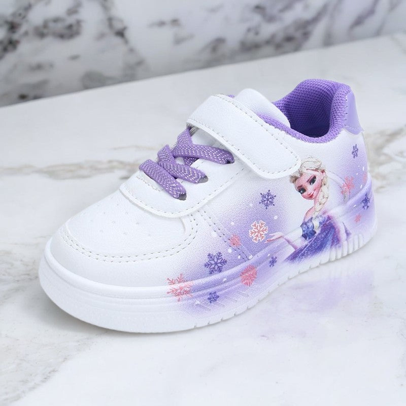 Disney Girl's Fashion Thick Sole Sports Shoes Spring Children's Frozen Princess Elsa PU Leather Running Sneakers Size 18-29.