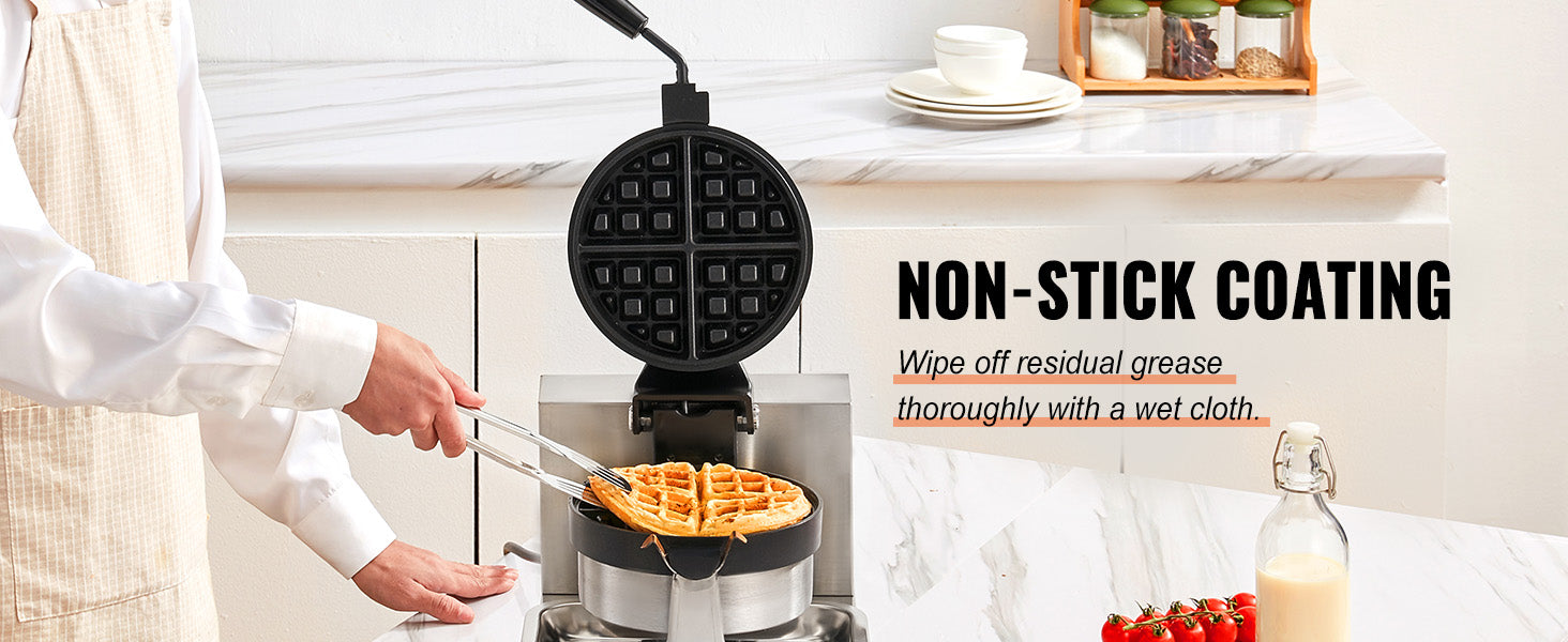 SucceBuy Electric Waffle Maker Stainless Steel Round Waffle Iron Non-Stick Waffle Baker Machine Teflon-Coated Baking Pans.