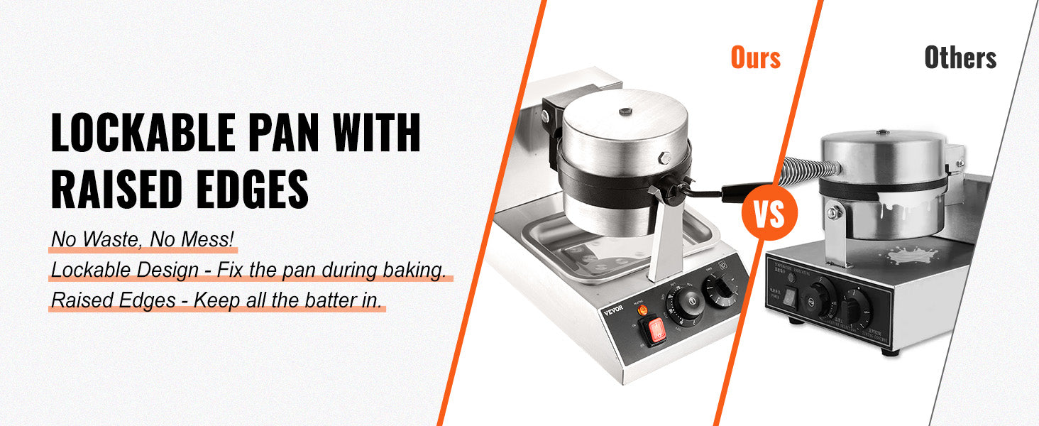 SucceBuy Electric Waffle Maker Stainless Steel Round Waffle Iron Non-Stick Waffle Baker Machine Teflon-Coated Baking Pans.