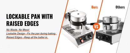 SucceBuy Electric Waffle Maker Stainless Steel Round Waffle Iron Non-Stick Waffle Baker Machine Teflon-Coated Baking Pans.