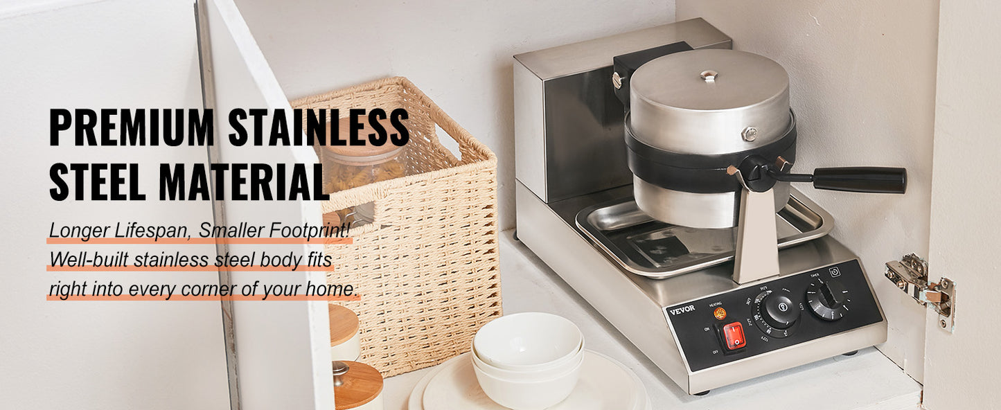 SucceBuy Electric Waffle Maker Stainless Steel Round Waffle Iron Non-Stick Waffle Baker Machine Teflon-Coated Baking Pans.