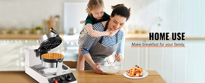 SucceBuy Electric Waffle Maker Stainless Steel Round Waffle Iron Non-Stick Waffle Baker Machine Teflon-Coated Baking Pans.