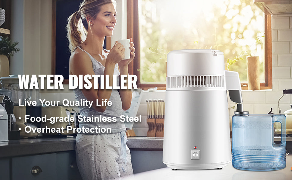 SucceBuy 4L Water Distiller Purifier Filter Dispenser Heating Drinking Bottle Softener 304 Stainless Steel Home Appliance.