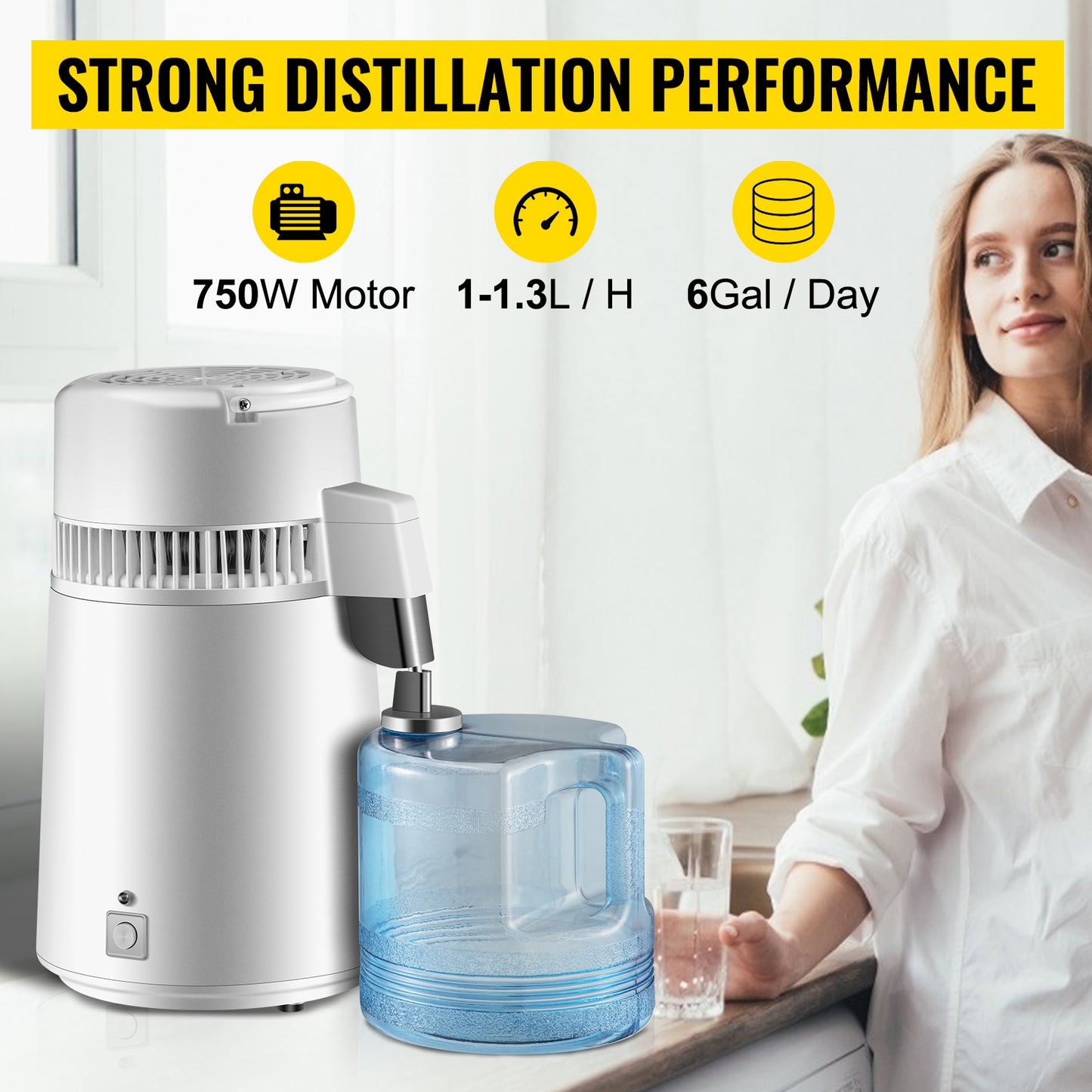 SucceBuy 4L Water Distiller Purifier Filter Dispenser Heating Drinking Bottle Softener 304 Stainless Steel Home Appliance.