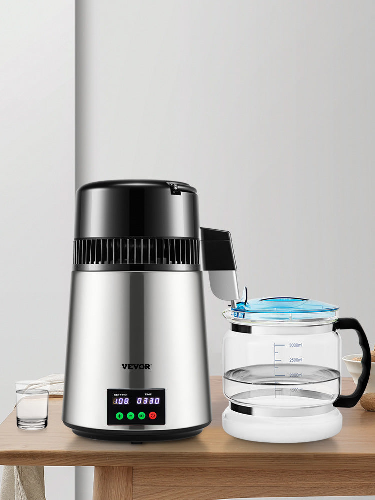 SucceBuy 4L Water Distiller Purifier Filter 1 L/H Distilling Speed Dispenser Drinking Bottle Softener Touch Screen Home Use.